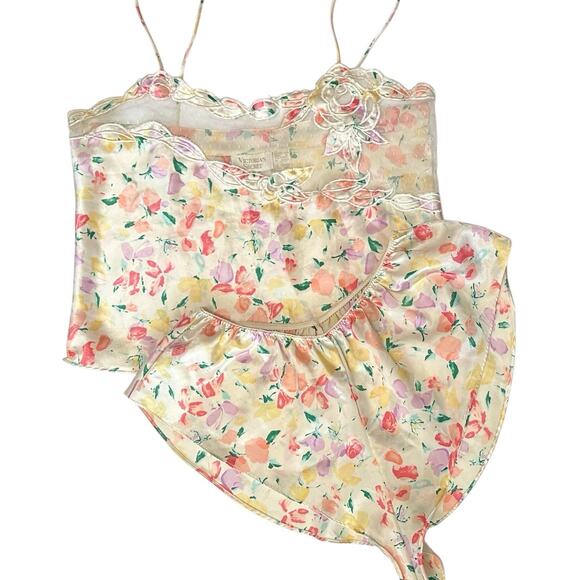 Victoria's Secret Other - Vintage Victoria's Secret Gold Label Satin Cami + High Cut Shorts Set Size L